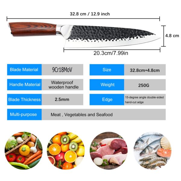 8 inch Japanese Chef Knife,Pro Ultra Sharp Kitchen Knife High Carbon Steel Chef's Knives Durable Sharp Cooking Knife For Meat, Vegetables, fruits and seafood, Ergonomic Handle for Home/Restaurant - Image 2