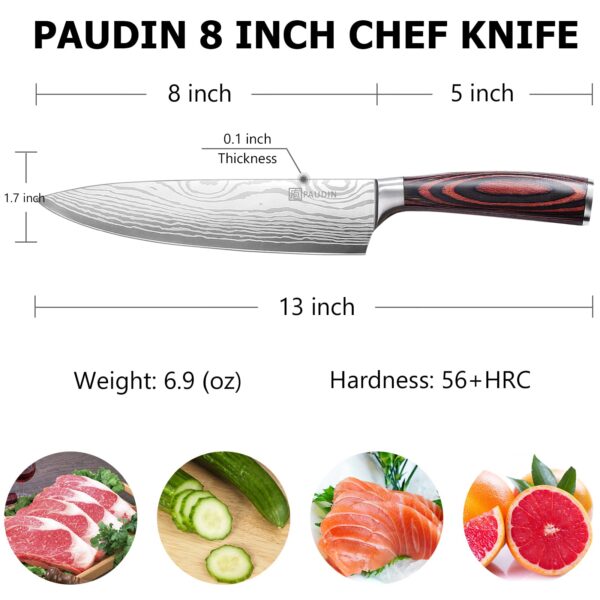 PAUDIN Chef Knife, 8 Inch High Carbon Stainless Steel Sharp Kitchen Knife with Ergonomic Handle, Gift Box for Family & Restaurant - Image 2